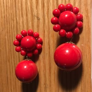 🌸Boho  Red Flower Ball Pierced Earrings Red K4